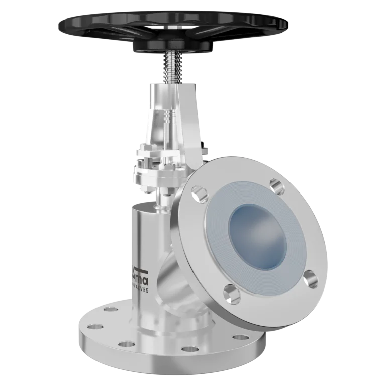 Angle Type Flush Bottom Valve Reduce Bore Pfa Lined